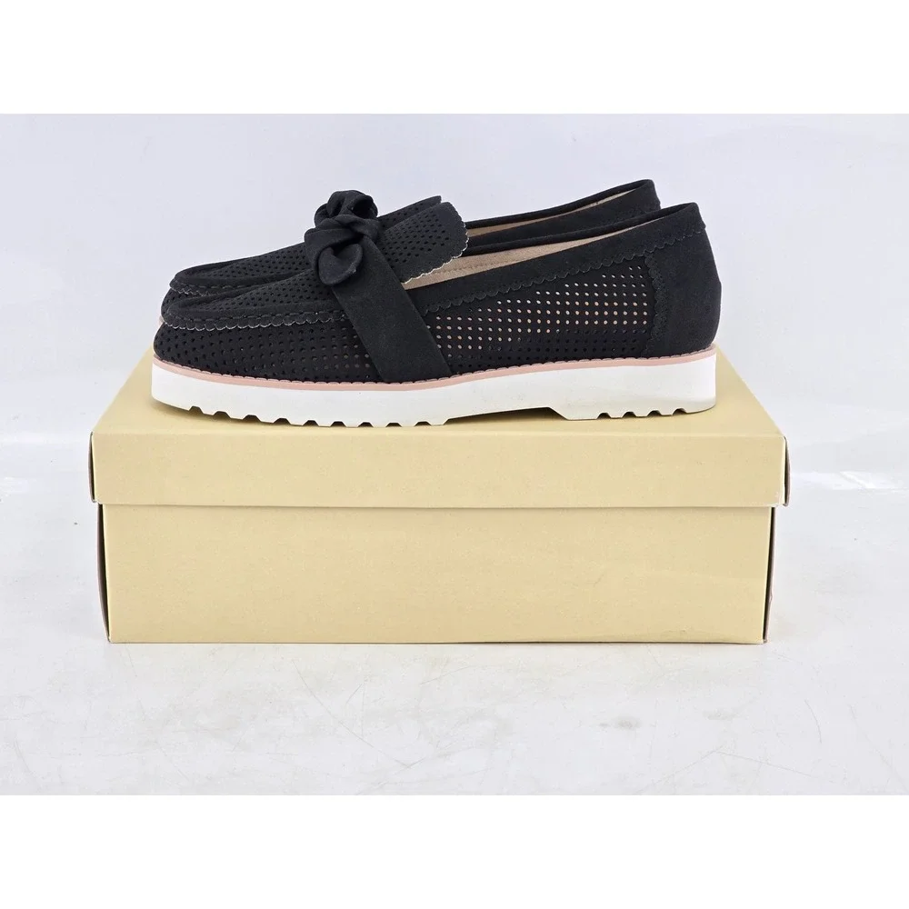 NYDJ Okoa Suede Loafers Womens 9 Black Perforated Bow Slip On - New